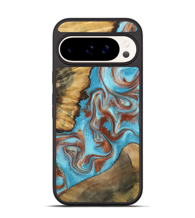 Pixel 9 Wood Phone Case - Oran (Teal & Gold, 800078)