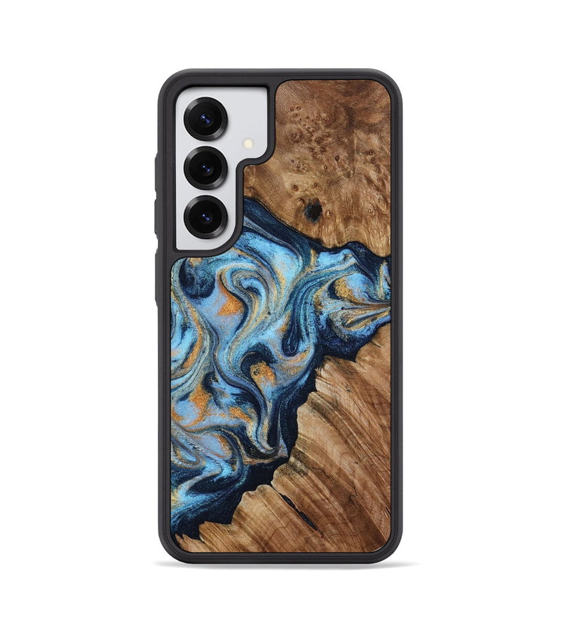 Galaxy S25 Wood Phone Case - Cortney (Teal & Gold, 800079)