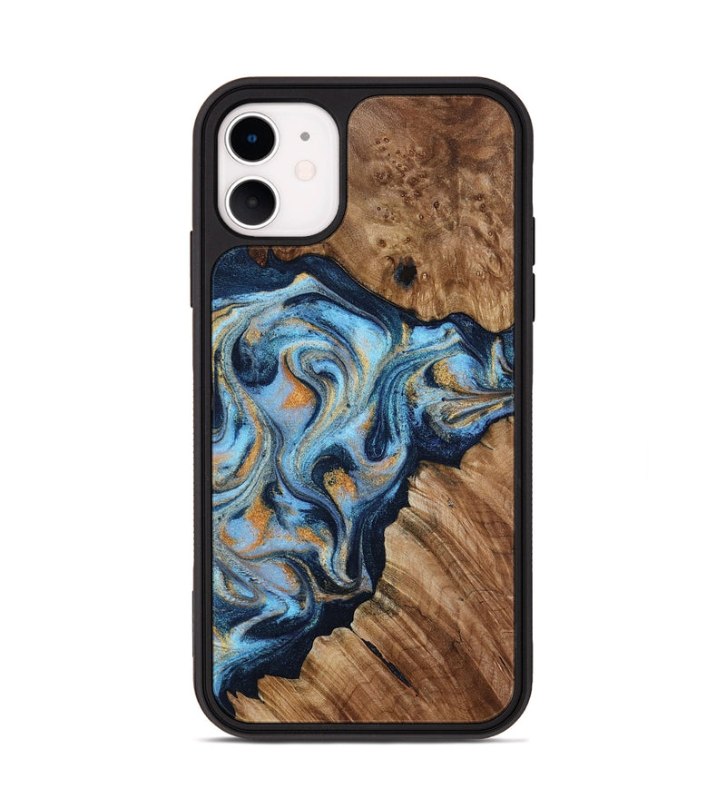 iPhone 11 Wood Phone Case - Cortney (Teal & Gold, 800079)