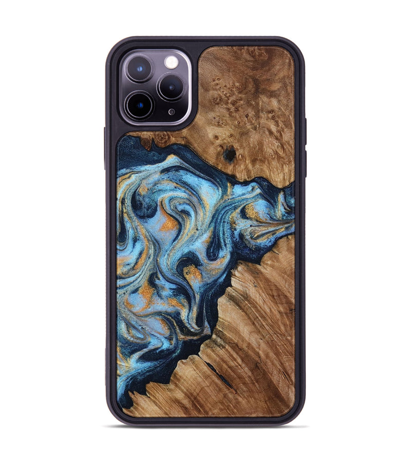 iPhone 11 Pro Max Wood Phone Case - Cortney (Teal & Gold, 800079)