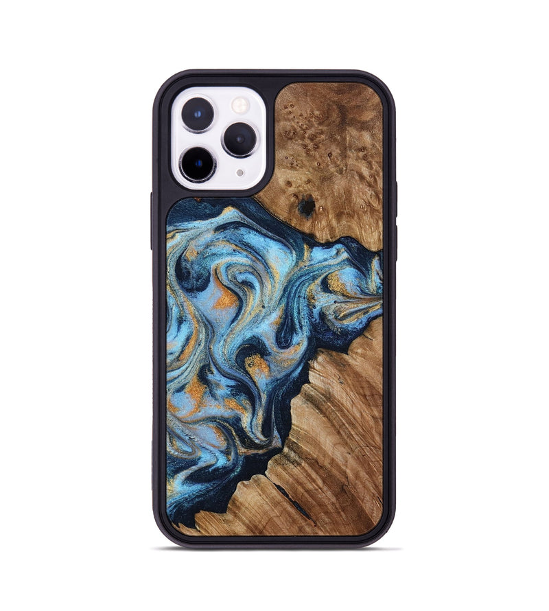 iPhone 11 Pro Wood Phone Case - Cortney (Teal & Gold, 800079)