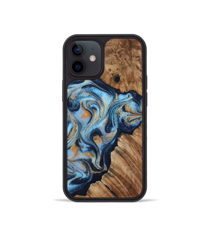 iPhone 12 mini Wood Phone Case - Cortney (Teal & Gold, 800079)