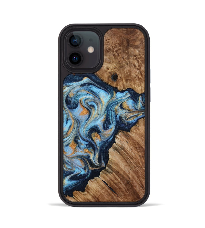 iPhone 12 Wood Phone Case - Cortney (Teal & Gold, 800079)