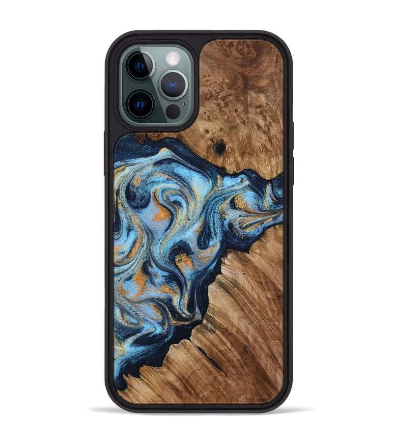 iPhone 12 Pro Max Wood Phone Case - Cortney (Teal & Gold, 800079)