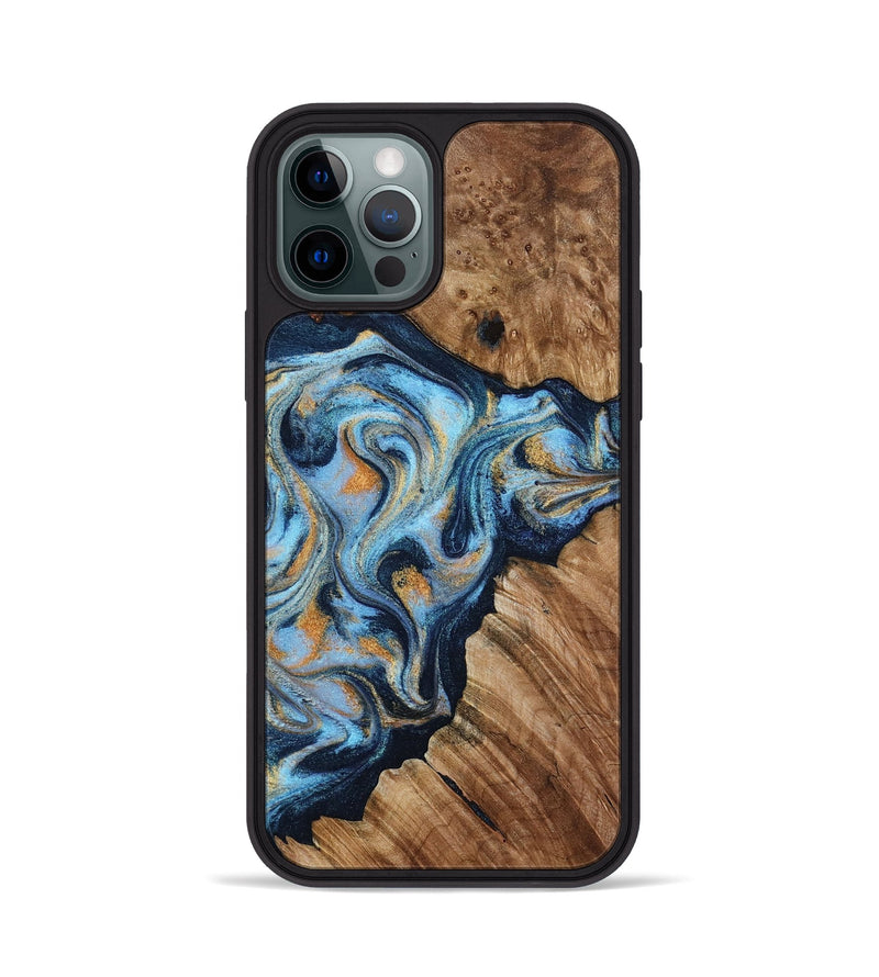 iPhone 12 Pro Wood Phone Case - Cortney (Teal & Gold, 800079)