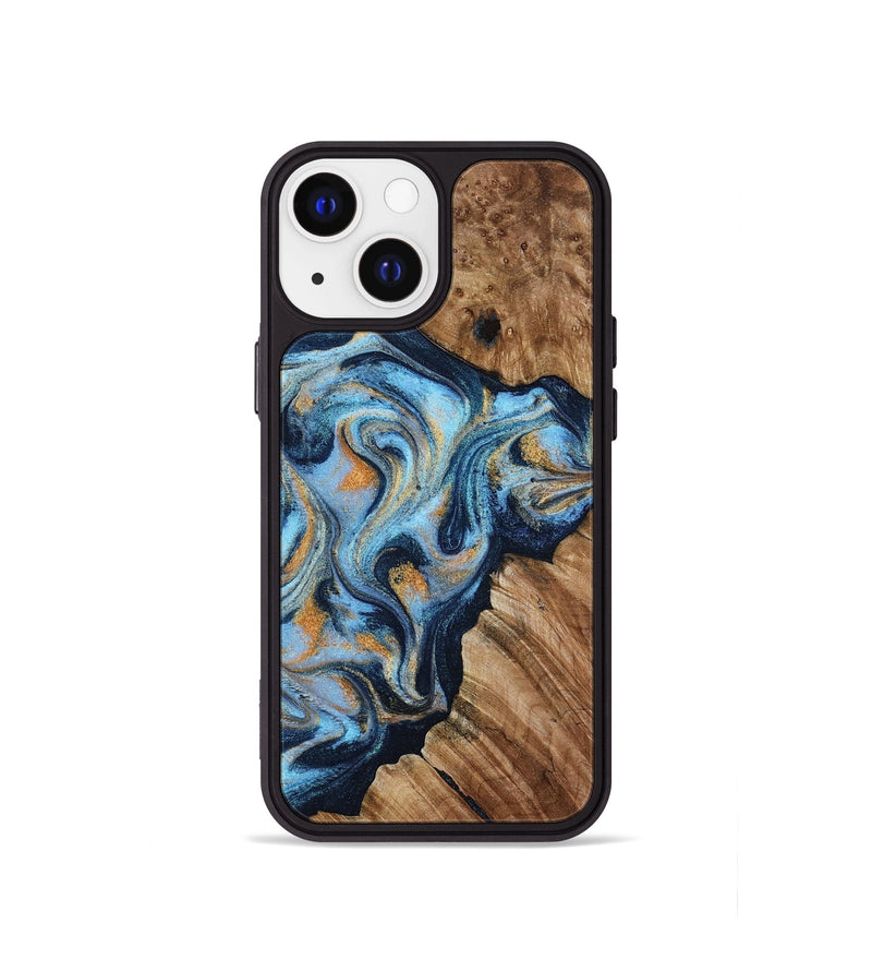 iPhone 13 mini Wood Phone Case - Cortney (Teal & Gold, 800079)
