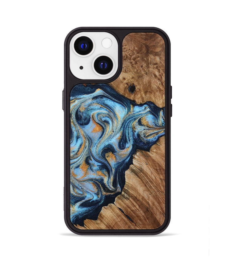 iPhone 13 Wood Phone Case - Cortney (Teal & Gold, 800079)