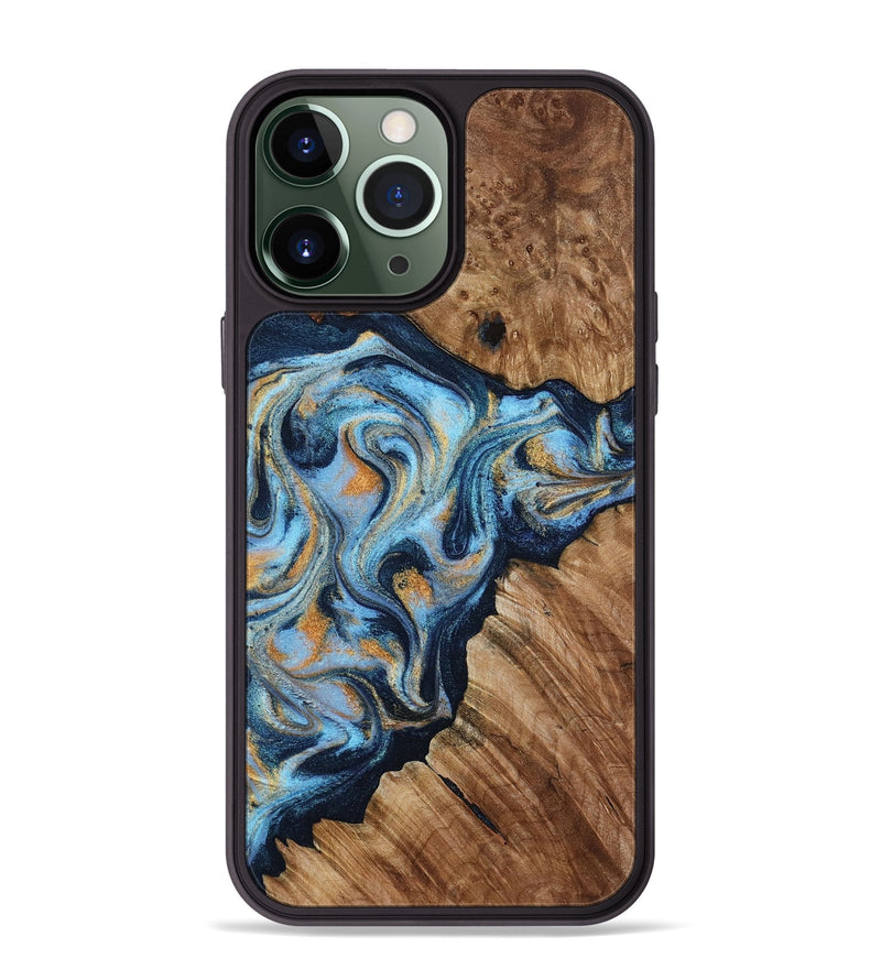 iPhone 13 Pro Max Wood Phone Case - Cortney (Teal & Gold, 800079)
