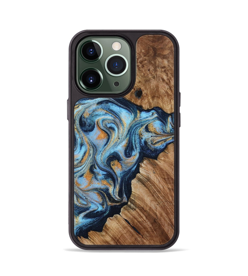 iPhone 13 Pro Wood Phone Case - Cortney (Teal & Gold, 800079)