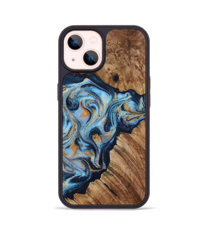 iPhone 14 Wood Phone Case - Cortney (Teal & Gold, 800079)