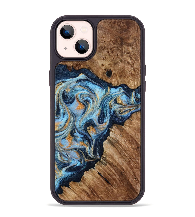 iPhone 14 Plus Wood Phone Case - Cortney (Teal & Gold, 800079)