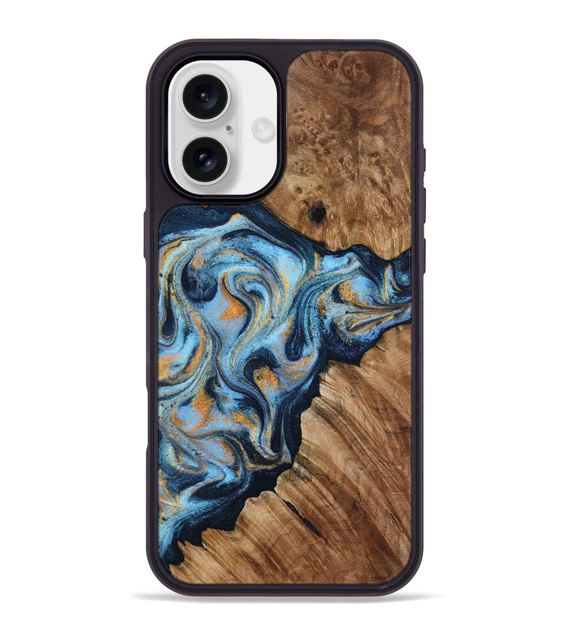 iPhone 16 Plus Wood Phone Case - Cortney (Teal & Gold, 800079)