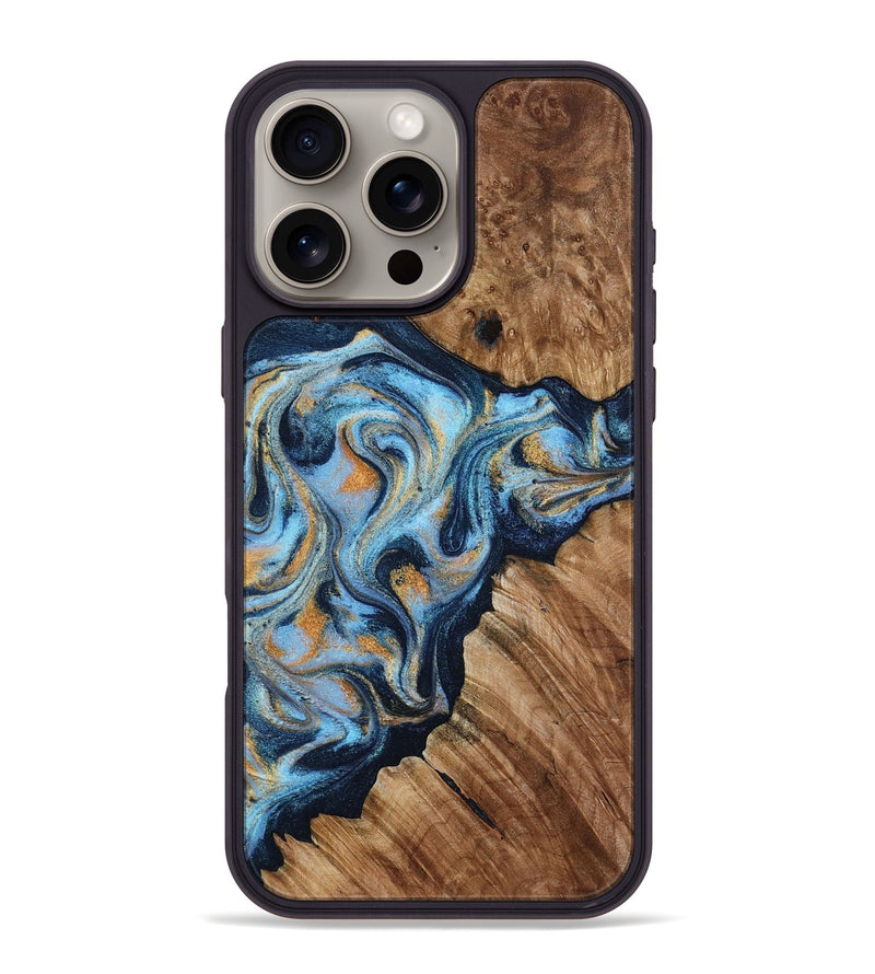 iPhone 16 Pro Max Wood Phone Case - Cortney (Teal & Gold, 800079)