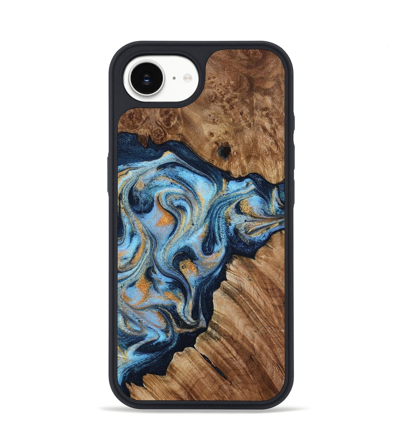 iPhone 16e Wood Phone Case - Cortney (Teal & Gold, 800079)