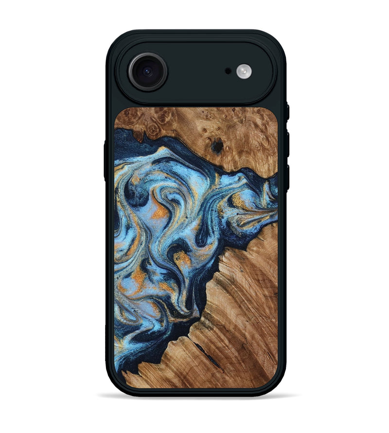 iPhone 17 Air Wood Phone Case - Cortney (Teal & Gold, 800079)