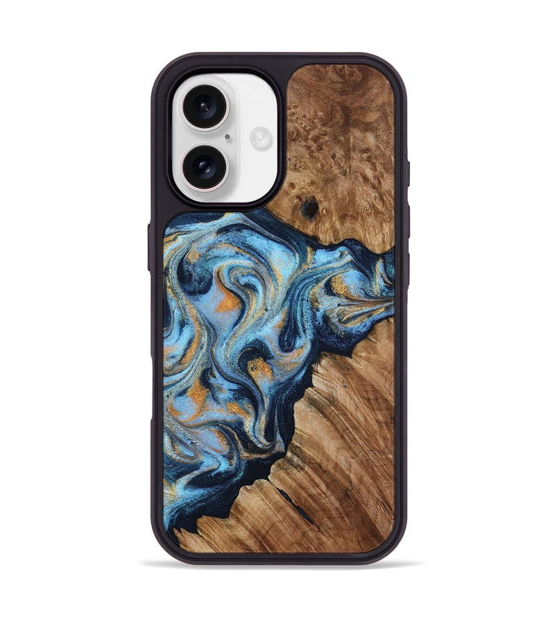 iPhone 17 Wood Phone Case - Cortney (Teal & Gold, 800079)