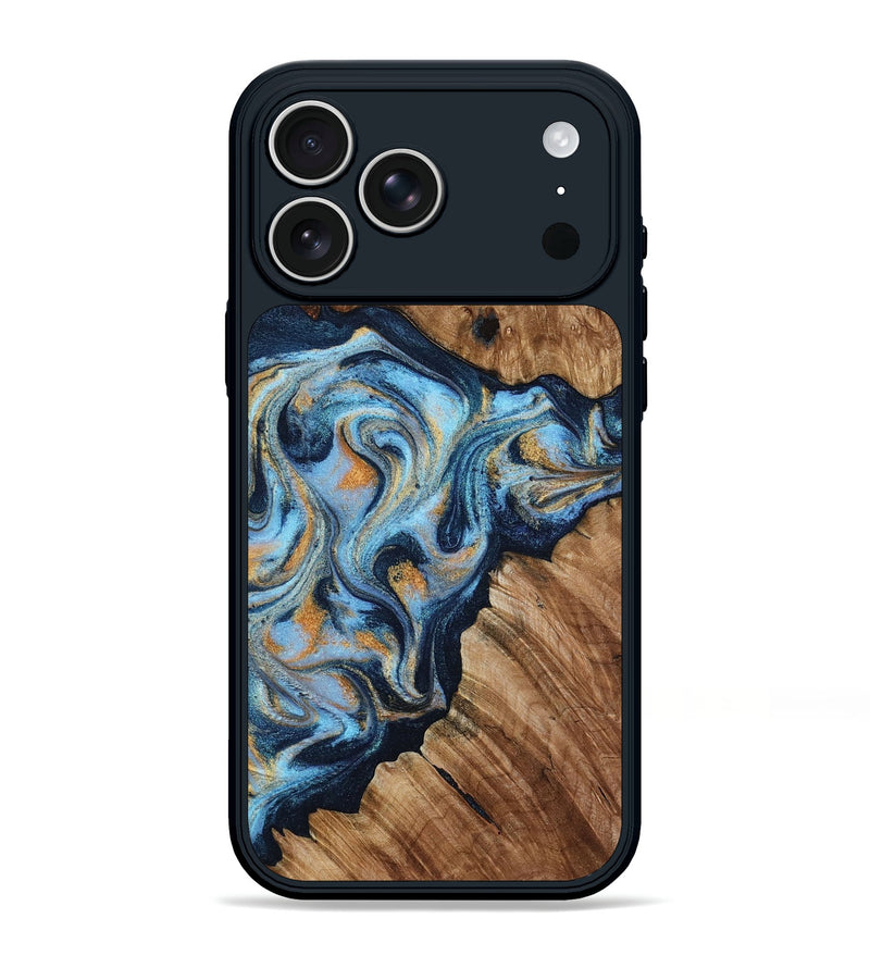 iPhone 17 Pro Max Wood Phone Case - Cortney (Teal & Gold, 800079)