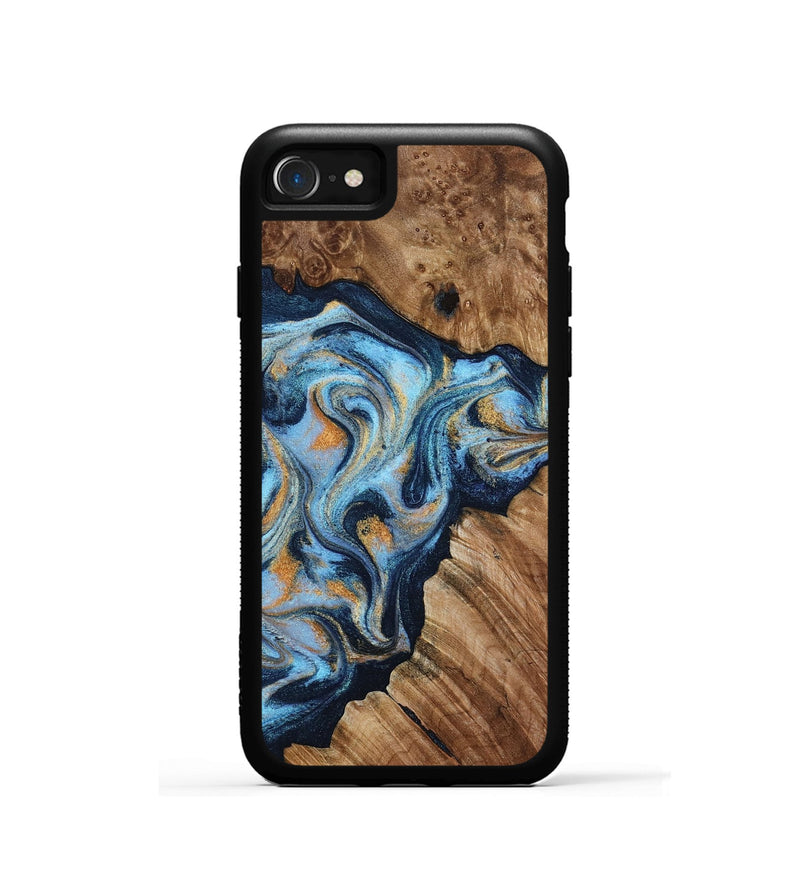 iPhone SE Wood Phone Case - Cortney (Teal & Gold, 800079)
