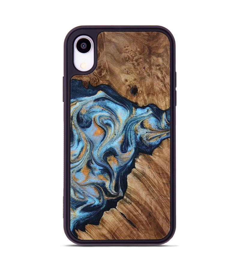 iPhone Xr Wood Phone Case - Cortney (Teal & Gold, 800079)