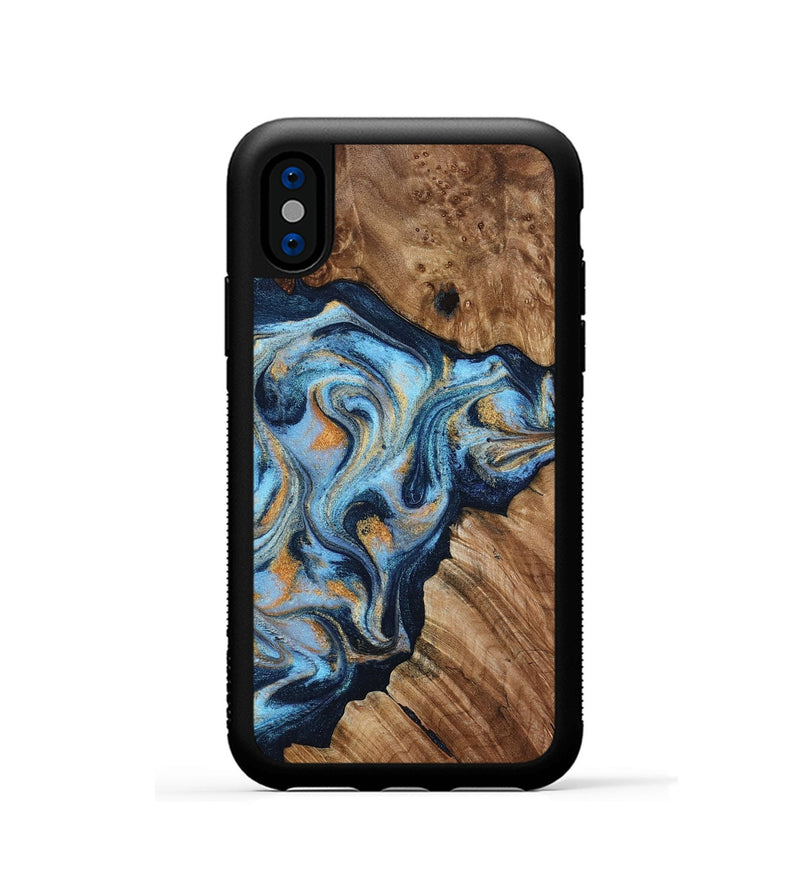 iPhone Xs Wood Phone Case - Cortney (Teal & Gold, 800079)