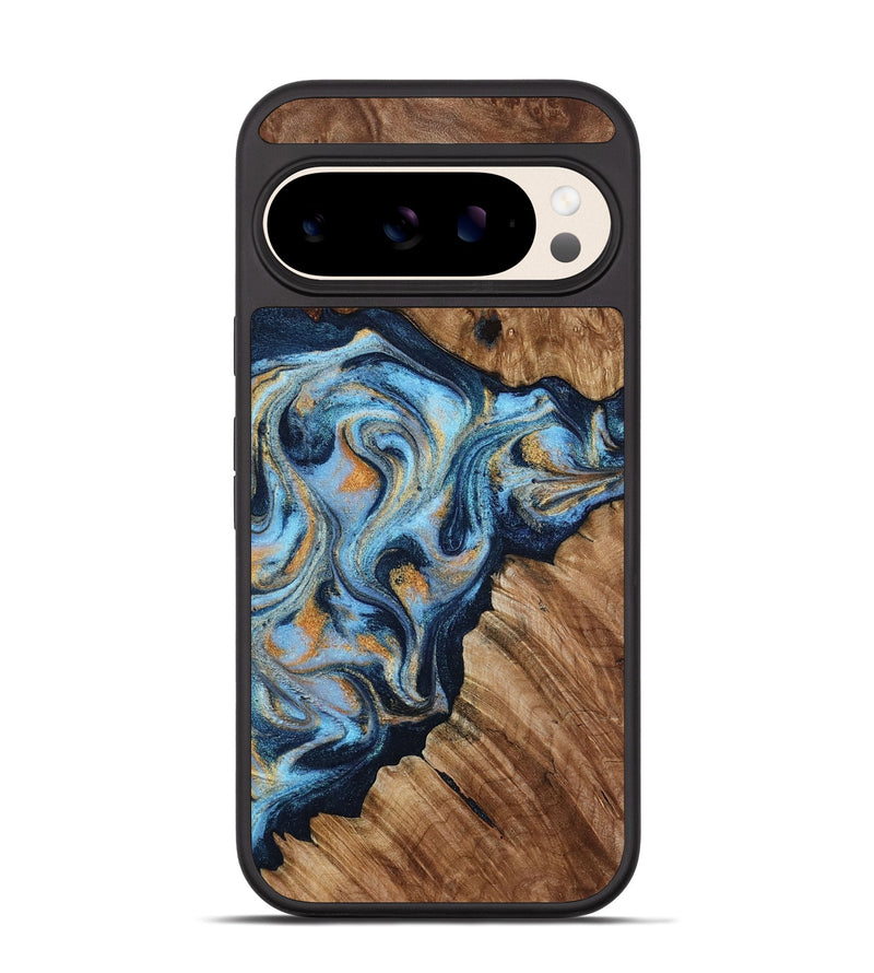 Pixel 10 Wood Phone Case - Cortney (Teal & Gold, 800079)