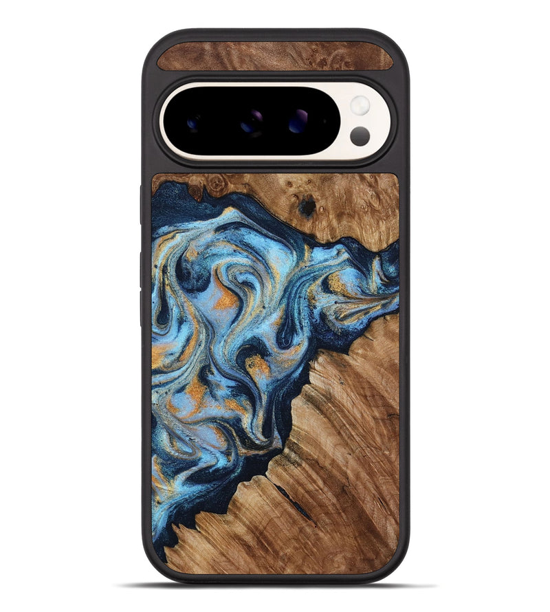 Pixel 10 Pro XL Wood Phone Case - Cortney (Teal & Gold, 800079)
