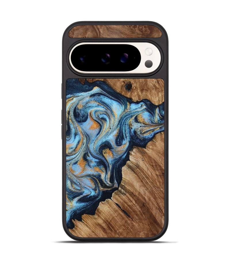 Pixel 9 Wood Phone Case - Cortney (Teal & Gold, 800079)