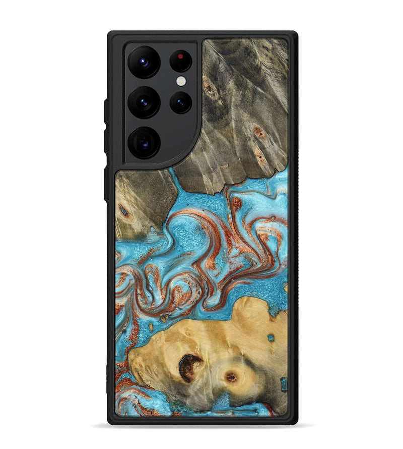 Galaxy S22 Ultra Wood Phone Case - Meadow (Teal & Gold, 800080)