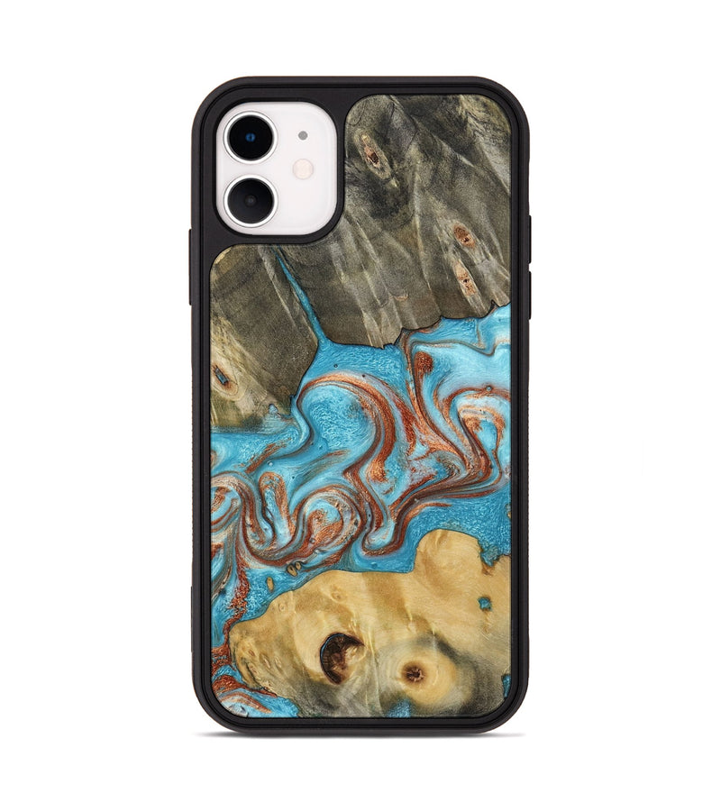 iPhone 11 Wood Phone Case - Meadow (Teal & Gold, 800080)