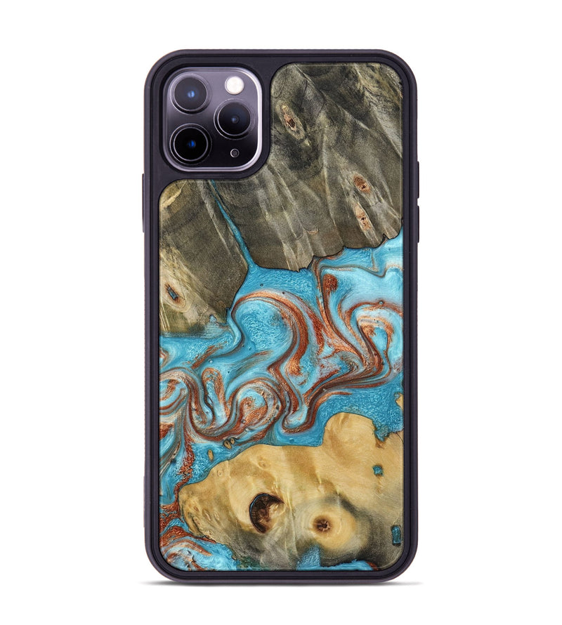 iPhone 11 Pro Max Wood Phone Case - Meadow (Teal & Gold, 800080)