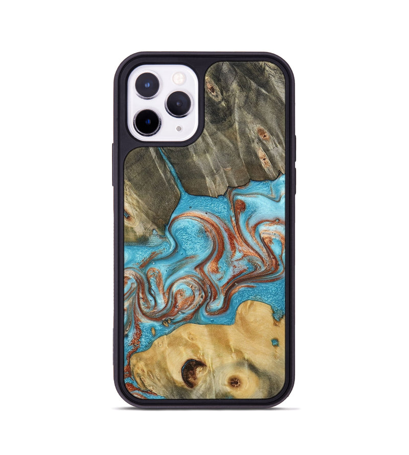 iPhone 11 Pro Wood Phone Case - Meadow (Teal & Gold, 800080)