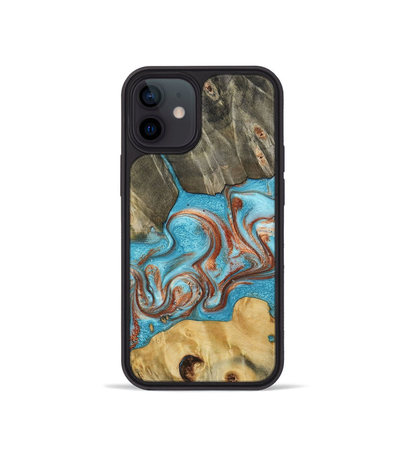 iPhone 12 mini Wood Phone Case - Meadow (Teal & Gold, 800080)