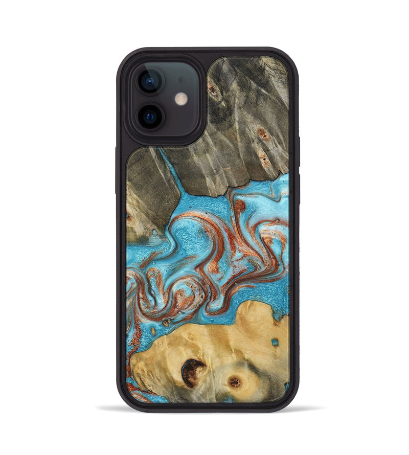iPhone 12 Wood Phone Case - Meadow (Teal & Gold, 800080)