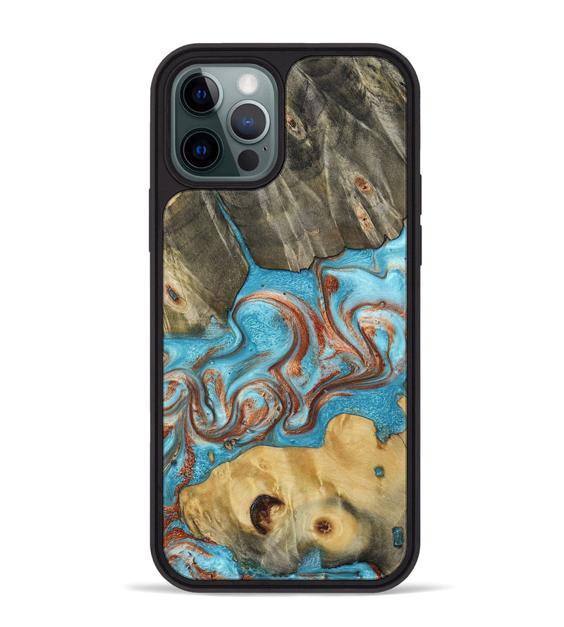 iPhone 12 Pro Max Wood Phone Case - Meadow (Teal & Gold, 800080)