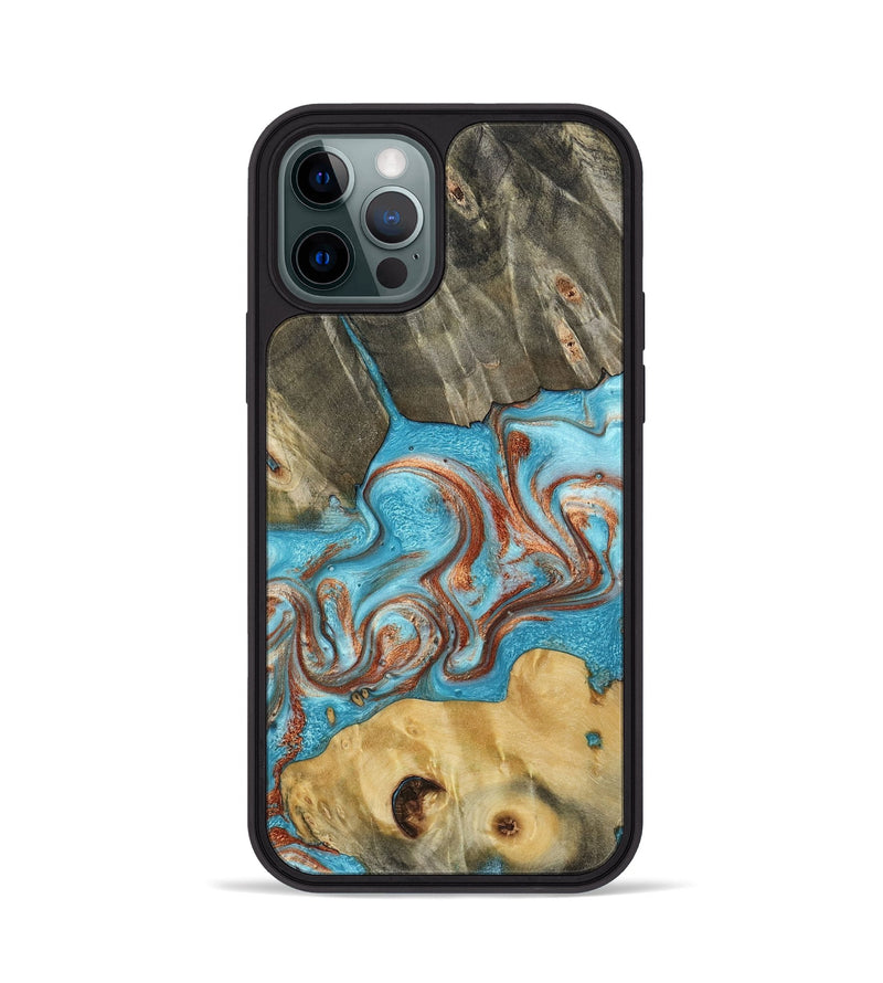 iPhone 12 Pro Wood Phone Case - Meadow (Teal & Gold, 800080)
