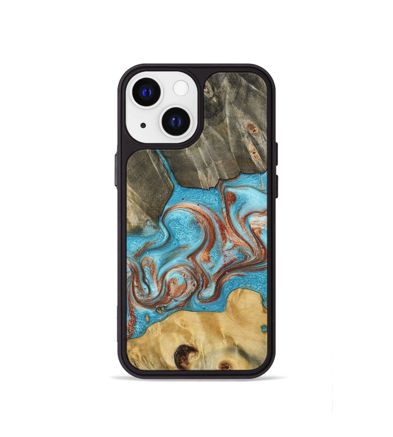 iPhone 13 mini Wood Phone Case - Meadow (Teal & Gold, 800080)