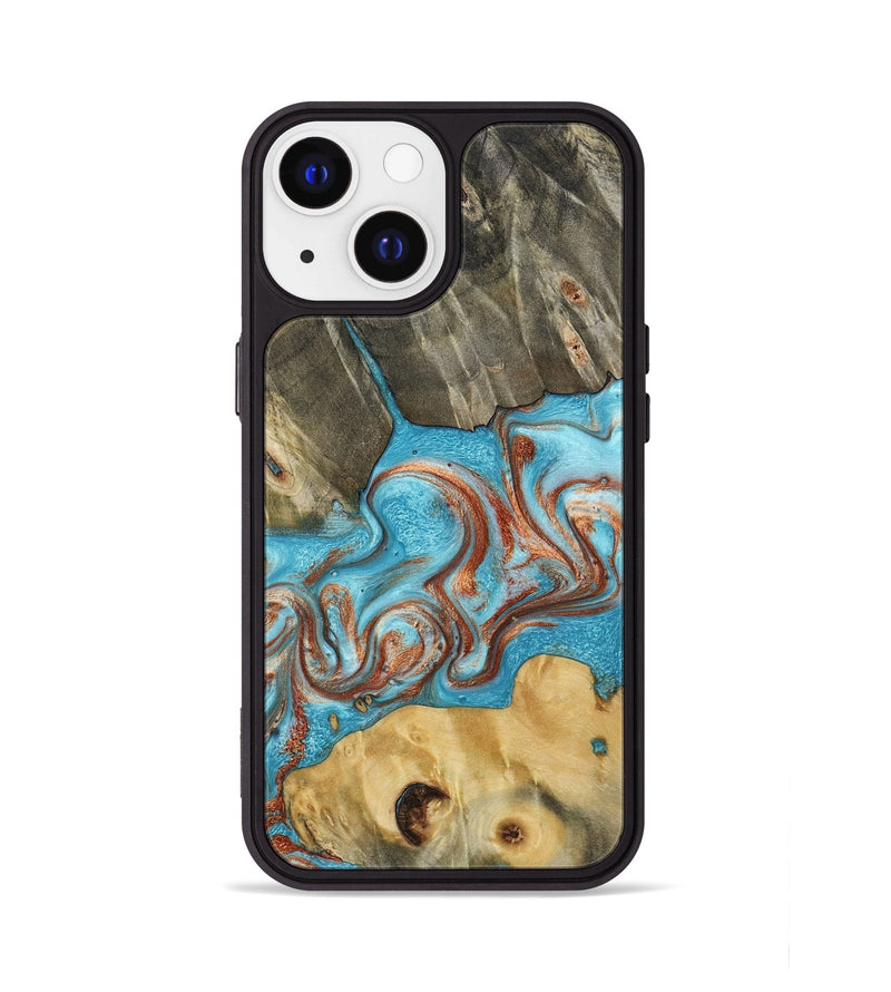 iPhone 13 Wood Phone Case - Meadow (Teal & Gold, 800080)