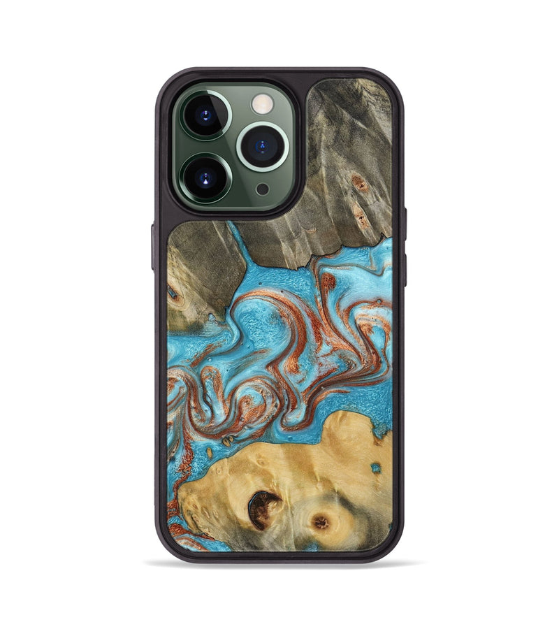 iPhone 13 Pro Wood Phone Case - Meadow (Teal & Gold, 800080)