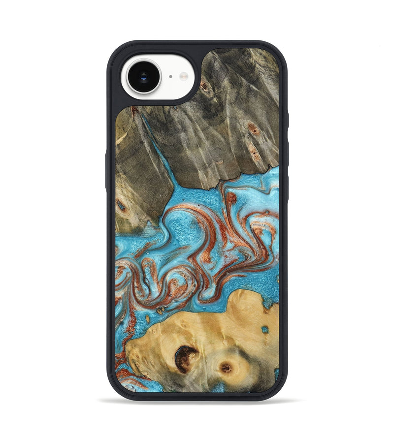 iPhone 16e Wood Phone Case - Meadow (Teal & Gold, 800080)