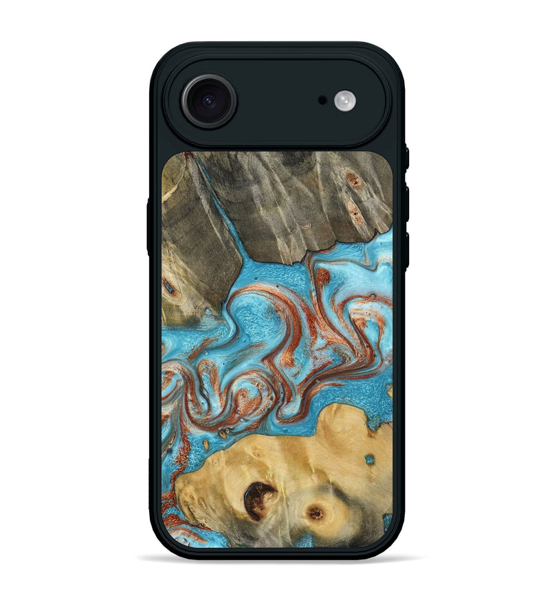 iPhone 17 Air Wood Phone Case - Meadow (Teal & Gold, 800080)