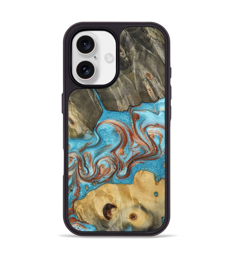 iPhone 17 Wood Phone Case - Meadow (Teal & Gold, 800080)