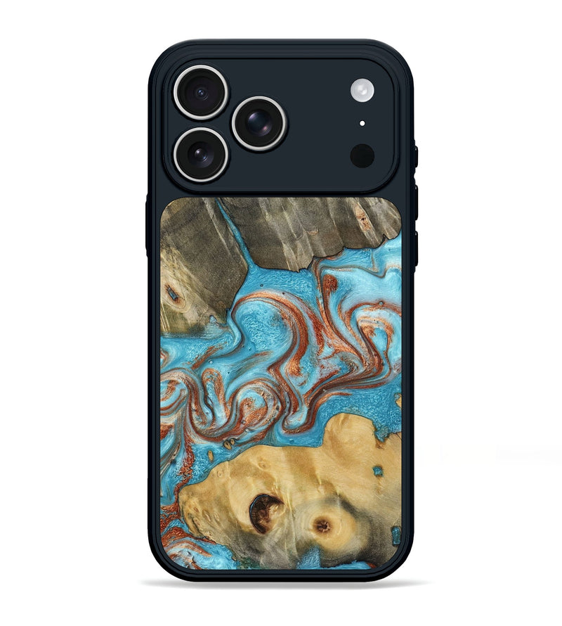 iPhone 17 Pro Max Wood Phone Case - Meadow (Teal & Gold, 800080)