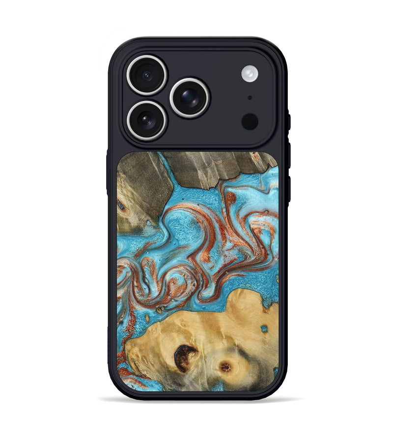 iPhone 17 Pro Wood Phone Case - Meadow (Teal & Gold, 800080)