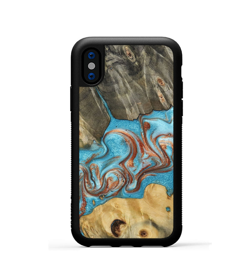 iPhone Xs Wood Phone Case - Meadow (Teal & Gold, 800080)