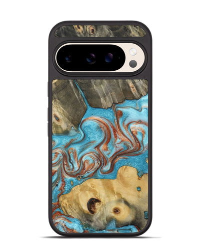Pixel 10 Wood Phone Case - Meadow (Teal & Gold, 800080)