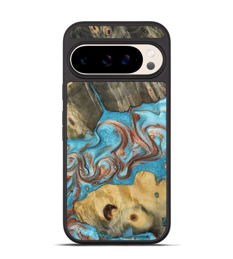 Pixel 10 Wood Phone Case - Meadow (Teal & Gold, 800080)