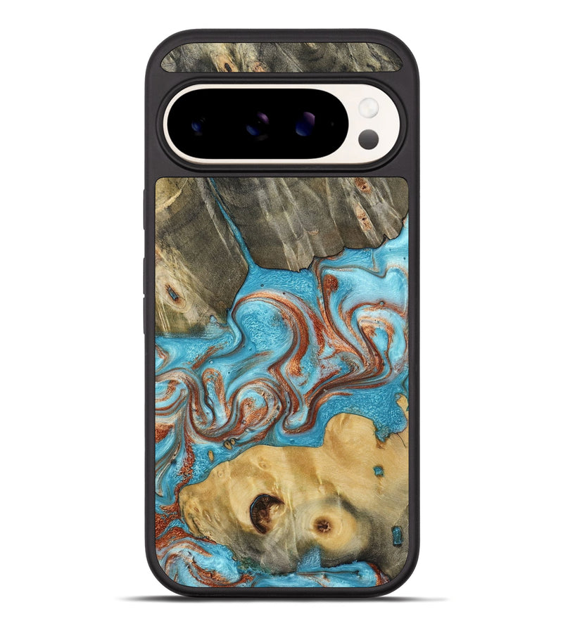 Pixel 10 Pro XL Wood Phone Case - Meadow (Teal & Gold, 800080)
