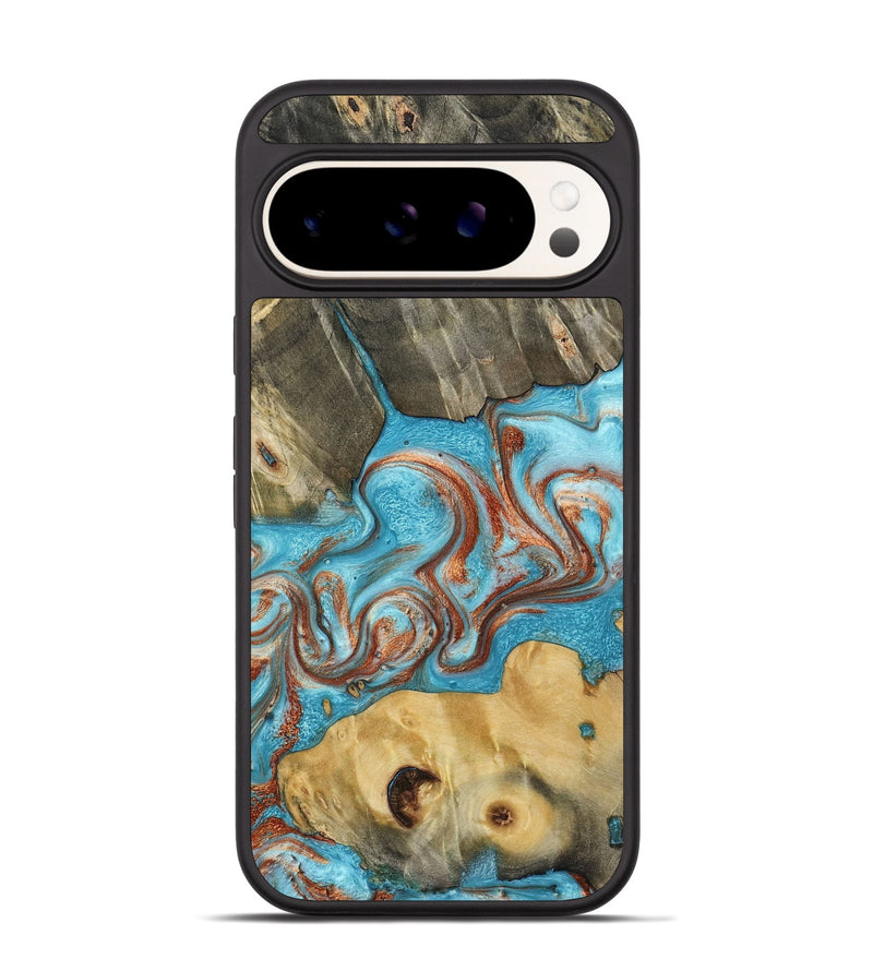 Pixel 9 Pro Wood Phone Case - Meadow (Teal & Gold, 800080)