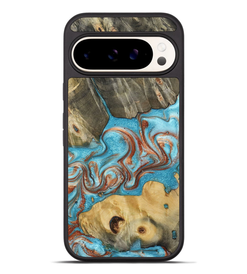 Pixel 9 Pro XL Wood Phone Case - Meadow (Teal & Gold, 800080)