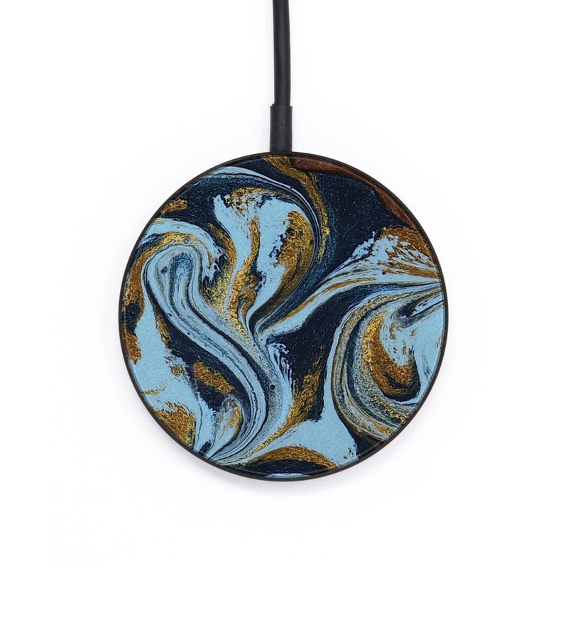 Circle Wood Wireless Charger - Karol (Teal & Gold, 800081)